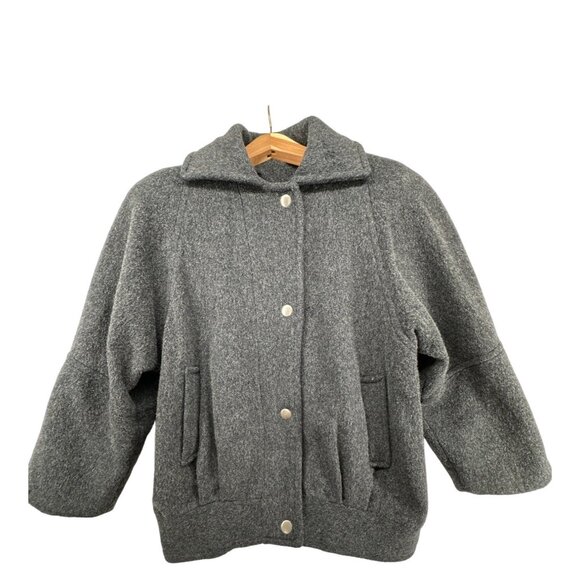Vintage Stefanie Womens Coat Sz 8 Gray Wool Blend Cocoon 80s Made USA Pockets - Picture 1 of 16